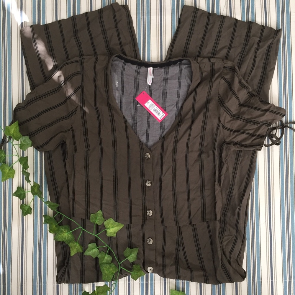 NWT Olive Green and Black Striped Jumpsuit